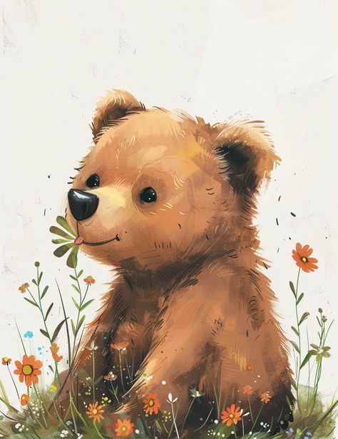 Each page features endearing illustrations of bears enjoying the delights of the season, from picnicking in lush meadows to exploring vibrant gardens filled with blooming flowers. Bear Paintings Easy, Cute Zeichnungen, Bear Illustration Art, Cute Bear Illustration, Teddy Bear Illustration, Bear Coloring Page, Teddy Bear Art, Teddy Bear Drawing, Bear Painting