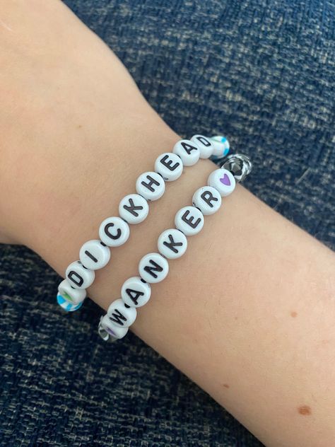 Funny Clay Bead Bracelet, Best Friends Beaded Bracelets, Funny Matching Bracelets, Inappropriate Bracelet, Bead Bracelets With Words, Beaded Bracelets Funny, Funny Beaded Bracelets, Funny Beaded Bracelets Words, Bead Bracelet Words Ideas Edgy