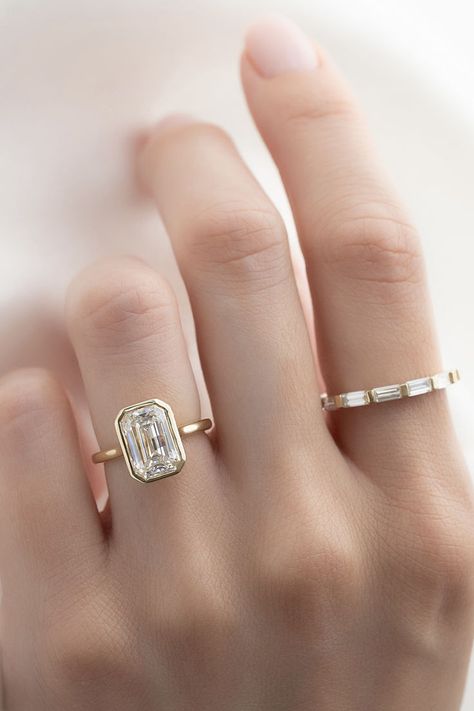 The Advantages of Bezel Engagement Rings Bezel Engagement Rings, Summer Proposal, Baguette Band, Custom Made Engagement Rings, Baguette Engagement Ring, Bezel Set Engagement Ring, Hidden Halo Engagement Ring, Ring Inspo, Bezel Engagement Ring