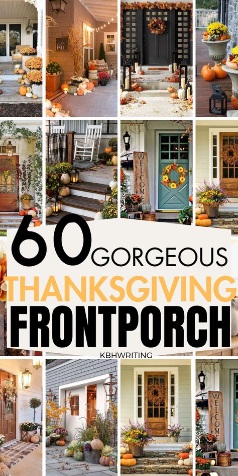 Thanksgiving Porch Decor, Thanksgiving Front Porch Decor, Thanksgiving Front Porch, Thanksgiving Front Door, Thanksgiving Porch, Harvest Porches, Diy Thanksgiving Centerpieces, Thanksgiving Dinner Table Decorations, Thanksgiving Decorations Outdoor