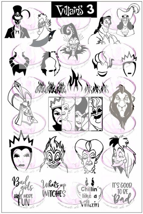 Mundo de Unas nail stamping plate disney villains 3 jafar Ursula cruella Gaston Disney Villain Tattoo, Villain Tattoo, Ursula Tattoo, Maleficent Tattoo, Cute Disney Tattoos, Hades Tattoo, Disney Tattoos Small, Disney Sleeve, Evil Disney