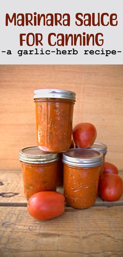 A recipe for canning a garlic & herb marinara sauce Water Bath Tomato Sauce, Canning Marinara Sauce Water Bath, Homemade Marinara Sauce With Fresh Tomatoes For Canning, Canning Roma Tomatoes Marinara Sauce, Water Bath Marinara Sauce, Water Bath Canning Pasta Sauce, Marinara Sauce Homemade Fresh Tomatoes Canning, Homemade Marinara Sauce For Canning, Canning Tomato Sauce Water Bath