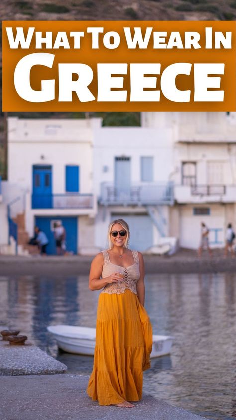 You may be wondering what to wear in Greece and, for that matter, what to pack and what Greece outfits to assemble. No worries, in this post, we cover some of the basics and what we recommend you take for your trip to the Mediterranean. The alluring Greek islands are staggeringly beautiful, rich in history, abundant in delicious cuisines, and full of extraordinarily hospitable locals. Greece Outfit Ideas Over 50, Greece Outfit Ideas November, Travel To Greece Outfits, Clothes To Wear In Greece, Outfit For Greece Vacations, Cute Outfits For Greece, Fall In Greece Outfits, Greek Isles Cruise Outfits, What To Wear In Greece In April