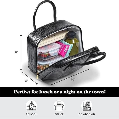 This lunch bag is designed with maximum storage efficiency. Pack all the essentials for a full day in these designer lunch bags for women. Large capacity fits lunch box containers Designer Lunch Bags, Small Lunch, Lunch Boxes For Women, Women Lunch Bag, Lunch Box Containers, Insulated Lunch Box, Croc Leather, Lunch Tote, Small Business Branding