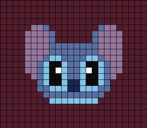 A small pixel art template of the cartoon character Stitch's face from the television program (show for Americans) Lilo and Stitch. Pixel Art Pattern Stitch, Pixel Art Disney Characters, Stitch Disney Pixel Art, Disney Pixel Art Easy, Pixel Art Pattern Disney, Pixel Art Inside Out, Easy Pixel Art Disney, Pixel Art Disney Stitch, Pixel Art Petit