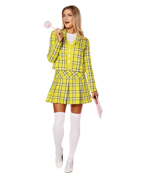 Take things back to the 90's this Halloween when you dress up in this officially licensed Cher Costume. Any fan of the movie Clueless will instantly recognize you while wearing this costume that comes included with a yellow dress, jacket, and tights just like in the film. You'll look straight out of Beverly Hills while wearing this Cher costume this Halloween! Officially licensed Includes: Dress Jacket Tights Long sleeves Material: Polyester Care: Spot clean Imported Costume Ideas Cartoon Characters, 90s Diy Outfits Costume Ideas, Long Sleeve Halloween Costume Women, Clueless Yellow Outfit, Cher Costume Clueless, Woman Costumes Halloween, Cher And Dionne Costume, Iconic 90s Outfits Women, Clueless Costume Ideas