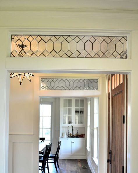 Interior Door Transom, Stained Glass Doorway, Stained Glass In Home, Southern Grandmillenial, Stained Glass Doors Interior, Interior Transom, Hallway Window, Door Transom, Stained Glass Doors