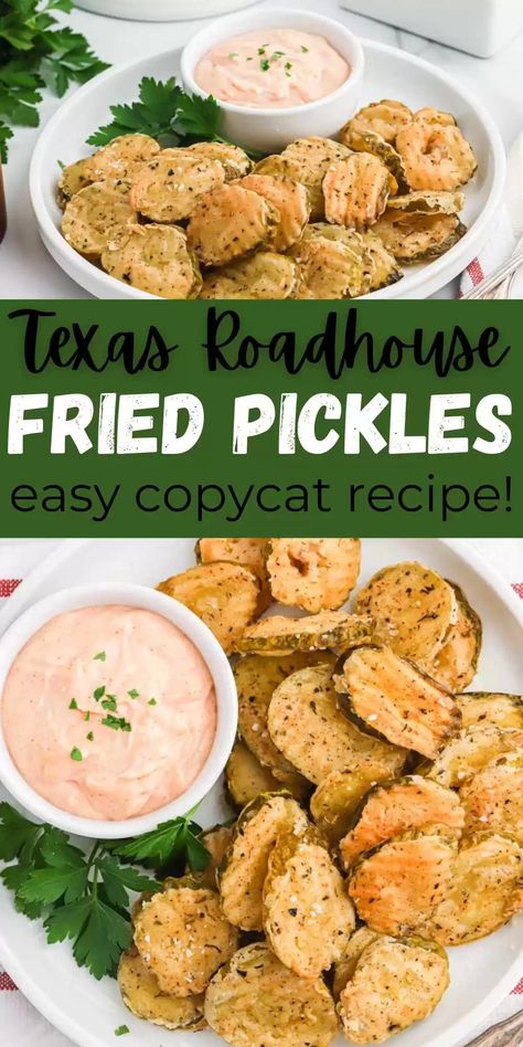 Easy To Follow Recipes, Fried Pickle Sauce, Texas Roadhouse Fried Pickles, Oven Fried Pickles, Easy Fried Pickles, Fried Pickle Chips, Fried Dill Pickles, Deep Fried Pickles, Air Fryer Recipes Keto