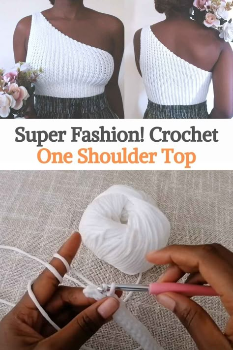 Off-the-shoulder blouses are very much on trend in fashion, especially this year! Now imagine joining this trend with crochet! The result is beautiful and very chic. That is why we bring you this tutorial to learn how to crochet this one-shoulder top. You can combine it with skinny jeans or a wide skirt, it all depends on your style and your taste. The video tutorial is very well explained, you just have to follow the creator's instructions step by step. We could say that it can be... Crochet Halter Top Pattern Free, Crochet Shoulder Top, Crochet Off Shoulder Top, Crochet Halter Top Pattern, Crochet Tube Top, Halter Top Pattern, Blusas Top, Wide Skirt, Tank Top Pattern