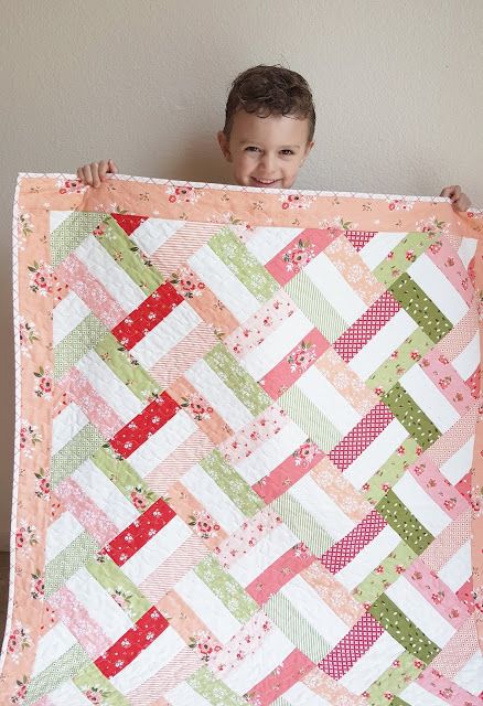 Quick And Easy Quilts Patterns Free, Riley Blake Designs Free Pattern, Rail Fence Baby Quilt Free Pattern, Purple Baby Quilt Ideas, Child Quilt Patterns, Pink And Green Quilts Ideas, Children’s Quilt Patterns, Baby Girl Quilt Patterns Free Easy, Ribbon Quilt Pattern Free