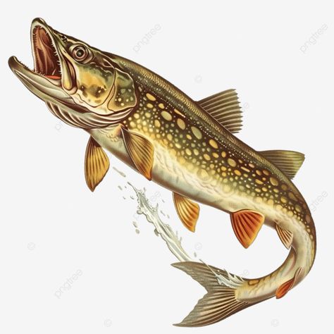 walleye pikeperch pickerel or yellow pike jumping up retro walleye pickerel fish png Random Animals, Pike Fish, Fish Png, Fish Head, Pollinator Garden, Transparent Image, Tropical Leaves, Png Transparent, Png Image