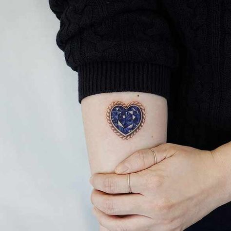 Blue Sapphire Tattoo, Sapphire Tattoo Ideas, Sapphire Tattoo, Pendant Tattoo, Floral Skull Tattoos, Virgo Tattoo Designs, Constellations In The Sky, Virgo Constellation Tattoo, Tattoo Guide