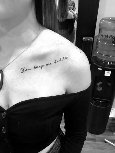 Classy Word Tattoos For Women, Collar Bone Lettering Tattoo, Colar Bone Tattoo Writing, Chest Tattoo Female Collar Bone, Colar Bone Tattoo Quotes, Script Collar Bone Tattoo, Collarbone Quote Tattoo, Under Collar Bone Tattoos For Women, Collar Bone Tattoos For Women Quotes