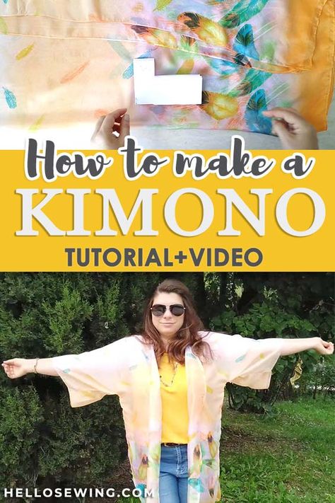 How To Make A Kimono Out Of A Scarf | DIY Kimono Sewing Pattern [FREE] ⋆ Hello Sewing Easy Kimono Pattern, Diy Kimono Pattern, Kimono Jacket Pattern Free, Diy Clothes Kimono, Kimono Pattern Free, Make A Kimono, Kimono Tutorial, Kimono Jacket Pattern, Kimono Diy