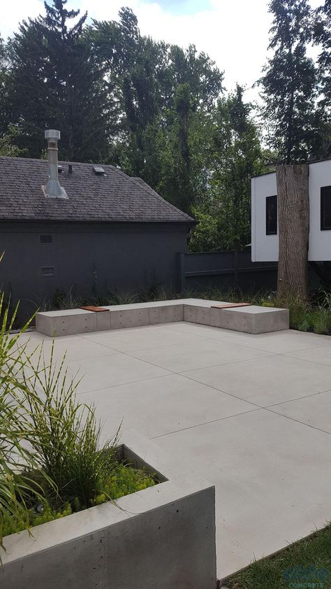 Patio - Elite Concrete Concrete In Backyard, Earthy Backyard Ideas, Outside Concrete Patio Ideas, Cement Decks Patio, Outdoor Stamped Concrete Patio, Concrete Patio Designs Cement, Back Porch Concrete Patio, Smooth Concrete Patio, Saw Cut Concrete Patio