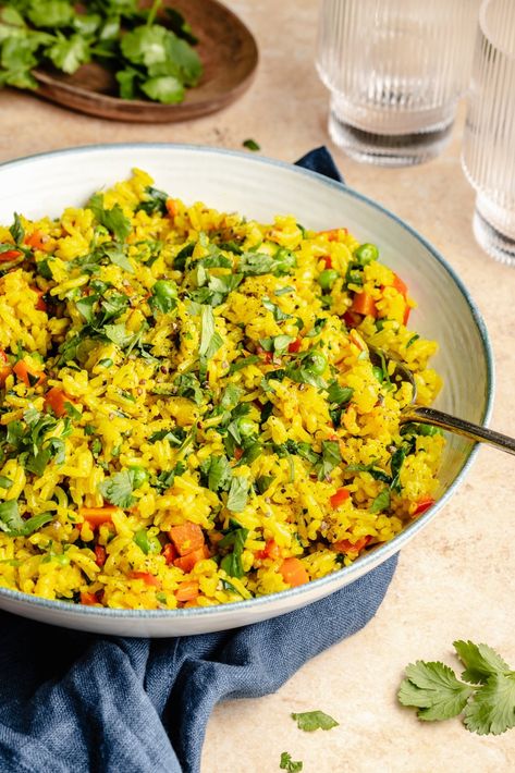 Tumeric Rice Recipe, Garlic Turmeric Rice, Tumeric Rice, Herbed Rice, Turmeric Rice, Colorful Veggies, Ambitious Kitchen, Healthy Food Blogs, Frozen Veggies