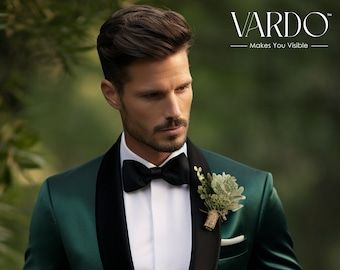 Wedding Suits Groom Emerald Green, Mens Emerald Green Suit, Groomsmen Attire With Emerald Green, Black Green Suit Men, Emerald Green Tuxedo Wedding Groom, Emerald Green And Black Suit Men, Green Vest Suit Men, Emerald Green Mens Suit Wedding, Green Men’s Wedding Suit