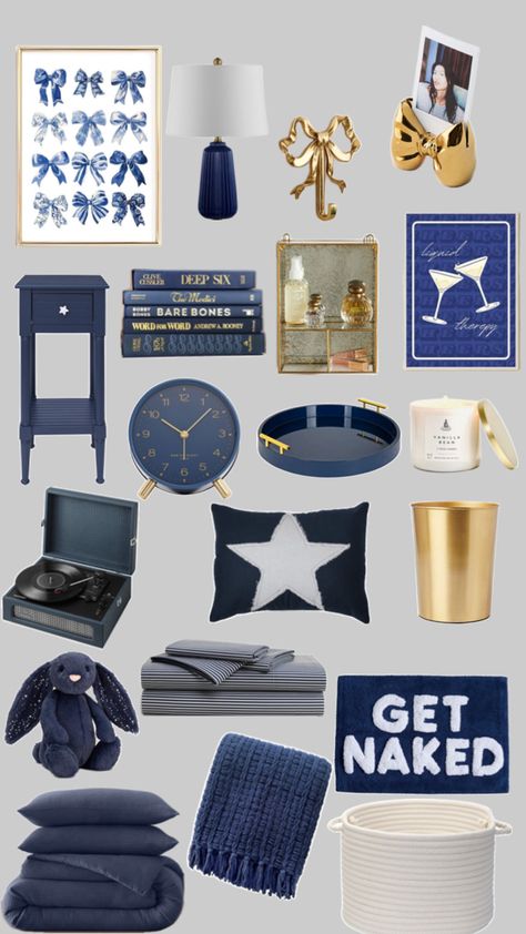 Navy blue room decor, navy blue room theme, navy blue bedding,navy blue jelly cats , jelly cat, dorm room inspiration,gold and navy blue room theme, gold and navy blue room inspiration,gold room decor , Jewelry holder ,record player , cute coffee table Blue Bedroom Theme, Navy Blue Room Decor, Navy Dorm Room, Room Decor Navy Blue, Navy Room Decor, Navy Blue Room, Blue Room Inspiration, Cute Coffee Table, Bedding Navy