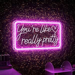 Bedroom Nightstand Decor, Neon Lights Signs, Neon Sign Aesthetic, Signs For Bedroom, You're Like Really Pretty, Pink Led Lights, Neon Name Sign, Sign Aesthetic, Pink Neon Sign