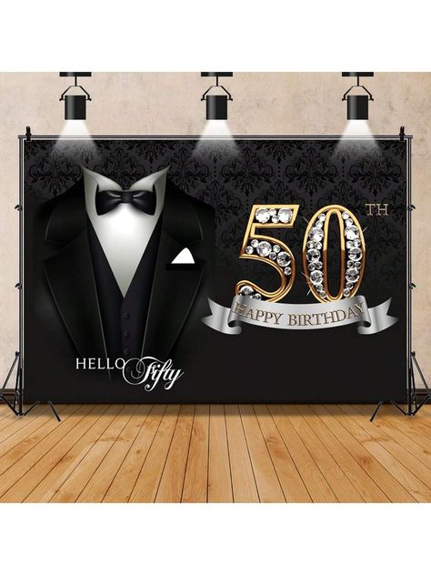 1pc 50th Birthday Party Supplies Black And Gold Party Decorations Set With Shiny Diamond Black Tuxedo Suit Background For Men, Father's BirthdayI discovered amazing products on SHEIN.com, come check them out! Mens Birthday Party Centerpieces, Diy 50th Birthday Decorations, 40th Birthday Party Men, Players Ball, Mens Birthday Party Decorations, 50th Birthday Themes, 50th Birthday Centerpieces, Black And Gold Party Decorations, 50th Birthday Men