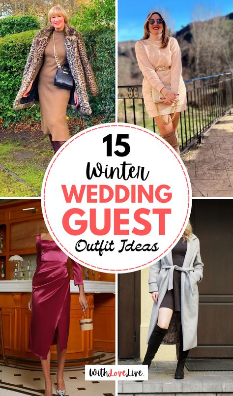 🥂 Get ready to dazzle at winter weddings with our outfit ideas! We’ve compiled the best looks that combine comfort and style, ensuring you shine at every event. From layering tips to accessory suggestions, find your perfect match. ✨ Save this pin for your winter wedding inspiration! Winter Special Occasion Dresses, Winter Day Wedding Guest Outfit, Wedding Guest December Outfit, Winter Casual Wedding Outfit Guest, Outdoor Winter Wedding Outfit Guest, Winter Wedding Outfit Guest, December Wedding Guest Outfits, Cold Weather Wedding Outfit Guest, Dresses For Winter Wedding