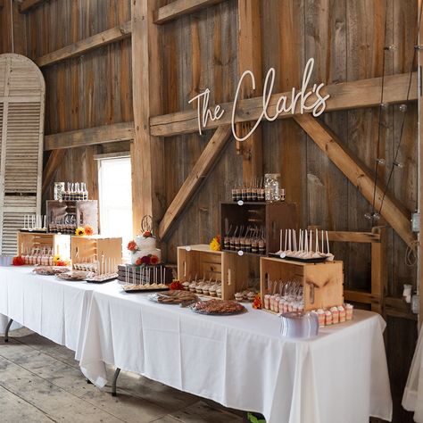 We see all kinds of dessert spreads - donut walls, cookie tables, the traditional cake, ice cream trucks... there are so many options these days! This dessert bar by Jane's Cakes and Confections at Willow and Jacob's wedding this past September was one of our favorites. Which is your favorite type of wedding dessert? Let us know in the comments. Photo Credit: @capturedbylydia Budget Wedding Dessert, Donut And Cookie Dessert Table, Yeehaw Wedding, Farm Wedding Dessert Table, Ice Cream Bar Wedding Reception, Donut Wall Wedding Dessert Tables, Fall Wedding Dessert Table, Wedding Donut Bar Dessert Tables, Fall Dessert Table Wedding