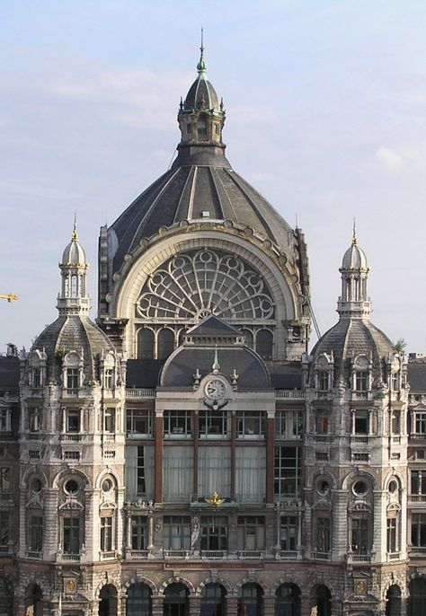 Antwerp, Belgium #travel #benelux #architecture #building #trainstation Steampunk Building, Town Building, Belgium Travel, European Architecture, Religious Architecture, Antwerp Belgium, Interesting Buildings, Church Architecture, Structure Architecture