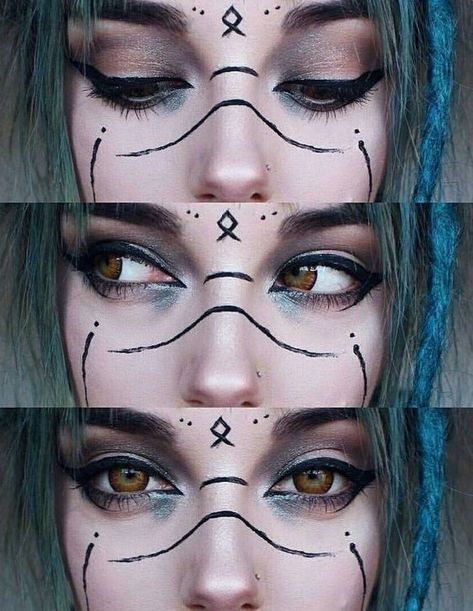 Makeup Looks Dark, Dark Fairy Makeup, Warrior Makeup, Viking Makeup, Witchy Makeup, Halloween Makeup Witch, Dark Makeup Looks, Witch Makeup, Halloween Makeup Inspiration