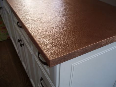 copper countertops hammered texture Copper Countertops Kitchen, Craftsman Foursquare, Copper Countertop, Copper Countertops, Zinc Countertops, Metal Countertops, Cost Of Countertops, Copper Counter, Kitchen Island Tops