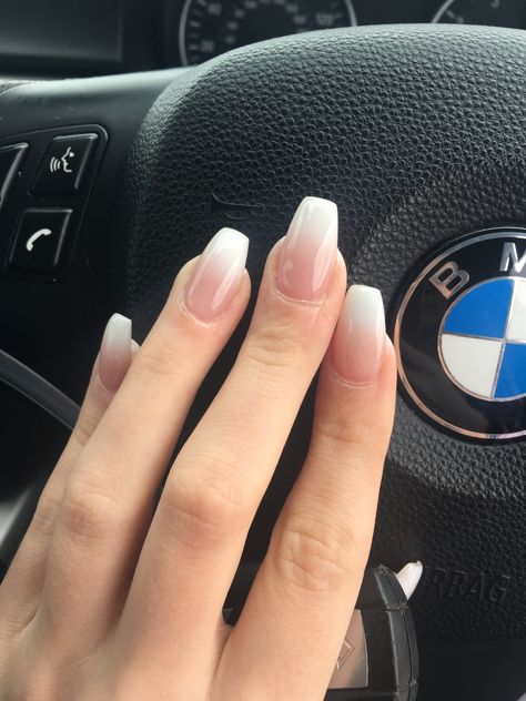 Faded French Tip Nails Almond, French Ombré Nails Square, Ombré French Coffin, Classic Ombre Acrylic Nails, Ombre Acyrilics Nails, Coffin Ombre French Nails, Clear And White Ombre Nails, Ombré French Tip Coffin, Ombré Clear Nails