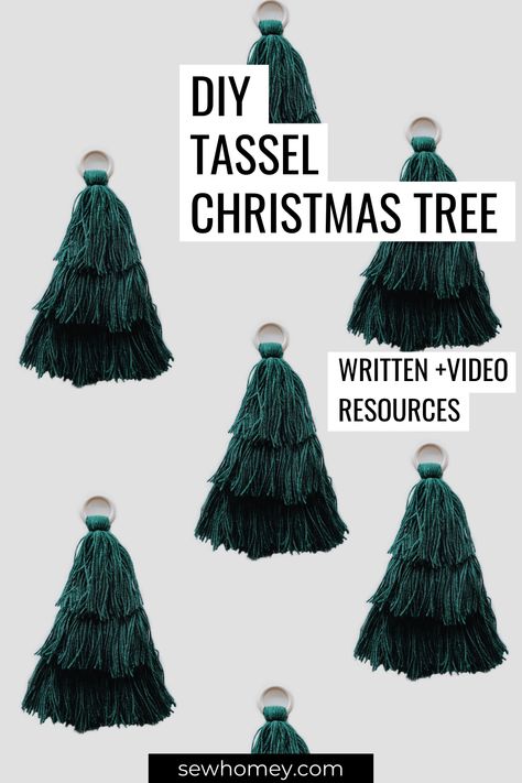 DIY Christmas Tree Wall Hanging. Written + video tutorial shows how to make tassels + how to assemble. Yarn Tree Garland Diy, Christmas Tree Tassels Diy, Christmas Tree Tassels, Christmas Tassel Garland, Tassel Christmas Tree, No Christmas Tree, Diy Embroidery Thread, Make Tassels, Tassel Christmas