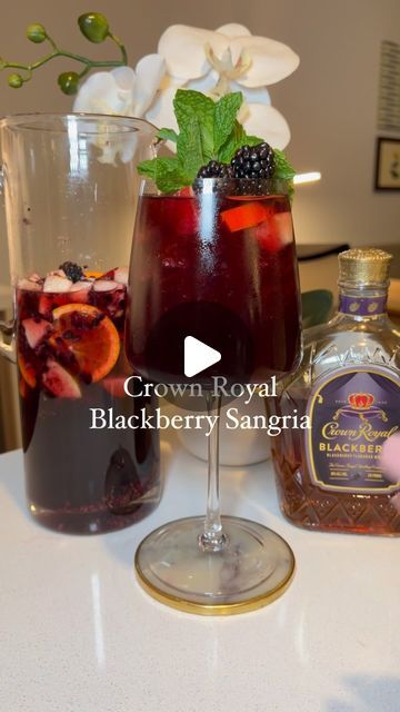 Blackberry Crown Royal Sangria, Crown Royal Blackberry Sangria, Blackberry Crown Royal Drink Recipes, Crown Blackberry Recipes, Blackberry Whiskey Drinks, Crown Blackberry Drinks, Blackberry Crown Drinks, Blackberry Crown Royal Recipes, Crown Royal Recipes