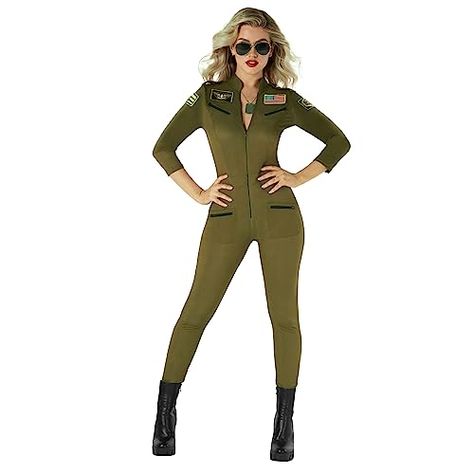 Morph Costumes Womens Pilot Costume Fitted Flight Suits Costume Women Halloween Costumes For Women Military Flight Suit Military Costumes For Women, Maverick Costume, Army Fancy Dress, Aviator Costume, Women's Flight Suits, Army Costume, Flight Suits, Pilot Costume, Halloween Costume Suit