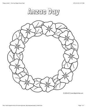 Anzac Day coloring page with a picture of a poppy wreath to color Remembrance Crafts, Buddy Poppy, Memorial Day Poppies, Veterans Day Coloring Page, Clipart Borders, Remembrance Day Activities, Poppy Coloring Page, Remembrance Day Art, Poppy Images