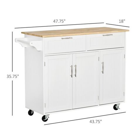 Three Posts™ Kohn 47.75'' Wide Rolling Kitchen Island & Reviews | Wayfair Kitchen Towel Rail, Kitchen Carts On Wheels, Mobile Kitchen Island, Rolling Kitchen Cart, Kitchen Island On Wheels, Cabinet Dining Room, Island Cart, Mobile Kitchen, Rolling Kitchen Island