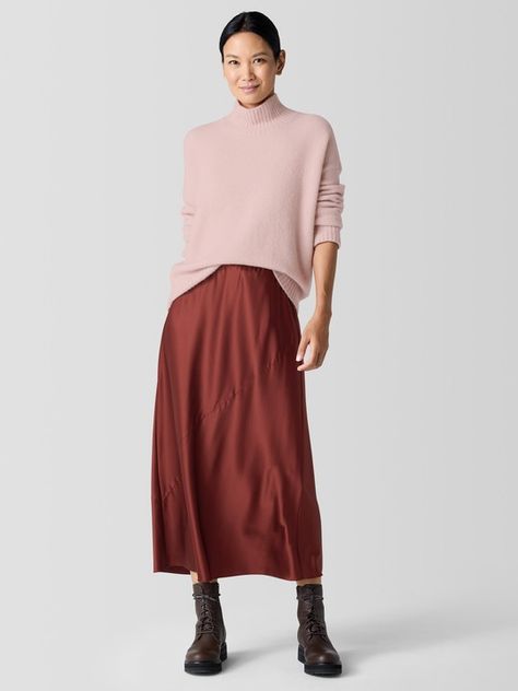 Stretch Silk Charmeuse Bias Skirt French Fall Style, Eileen Fisher Style, Petite Womens Clothing, Red Maxi Skirt, Bias Skirt, Simple Wardrobe, Fall Wardrobe Essentials, Dark Academia Fashion, Academia Fashion