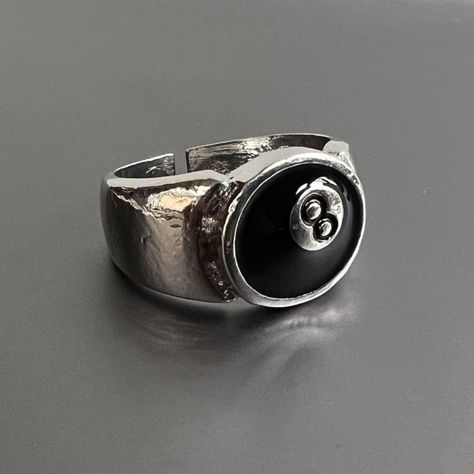 Y2k 2000s Vintage Retro Style 8 Ball Chrome Silver Ring These Rings Are Unisex! Size Can Be Adjusted Brand New 8 Ball Ring, 8ball Ring, Hiphop Rings, 8 Ball Stussy, Streetwear Rings, Stussy 8ball, Chrome Ring, Streetwear Jewelry, Chunky Silver Rings