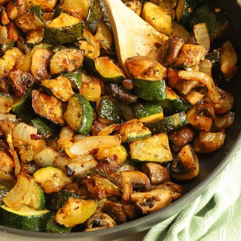 Sautéed Zucchini Zucchini Mushrooms And Onions, Zucchini And Mushrooms Sauteed, Zucchini And Onions Sauteed, Small Town Woman Recipes, Sauteed Zucchini Recipes, Grill Veggies, Vegetarian Main Meals, Sautéed Zucchini, Small Town Woman