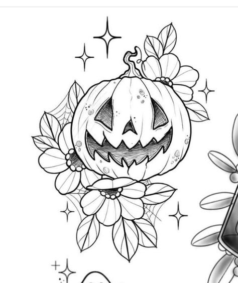 Halloween Pumpkin Tattoo Design, Pumpkin Flash Art, Halloween Tattoo Stencil Outline, All Hallows Eve Tattoo, Fun Halloween Tattoos, Fall Tattoo Black And White, Halloween Tattoo Pumpkin, Feminine Ghost Tattoo, Halloween Planchette Tattoo