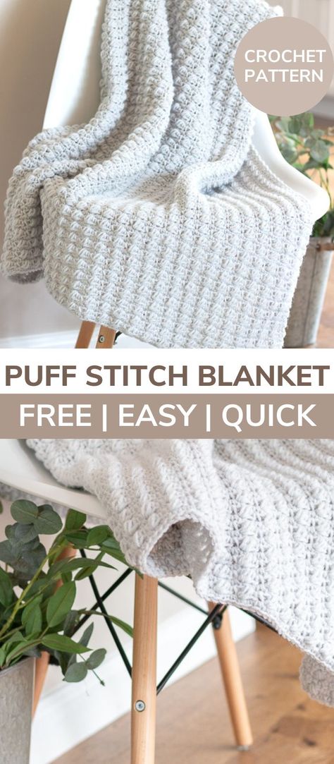 Free Pattern Blanket Crochet, Puff Stitch Blanket Pattern, Crochet Blankets Easy Beginner, Single Stitch Crochet Blanket Pattern Free, Fluffy Blanket Crochet Pattern, 1 Stitch Crochet Blanket, Crochet Blanket Pattern For Beginners, Easy Crochet Blanket Size 4 Yarn, Crochet Full Size Blanket Patterns Free