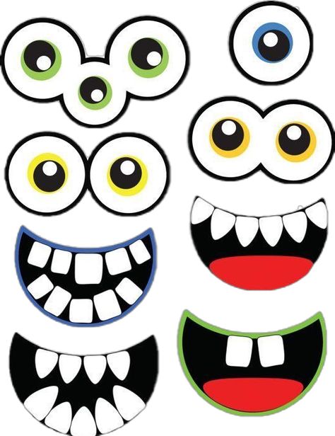 Monster Eyes And Mouth Printable, Halloween Monsters Illustration, Halloween Printouts, Monster Faces, Monster Shapes, Monster Decorations, Kindergarten Decorations, Halloween Kindergarten, Monster Mask