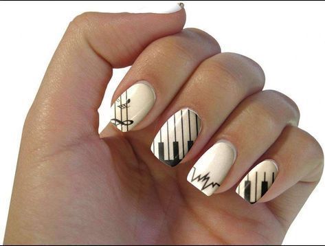 Piano Nails, Music Note Nails, Music Nail Art, Music Nails, Fail Nails, Music Makeup, Baby Nails, Nail Art Designs Videos, Pretty Nail Art