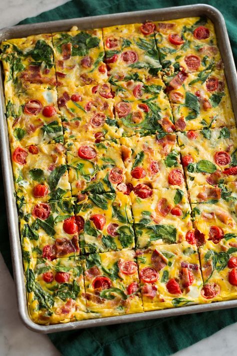 Easy Sheet Pan Eggs are oven baked eggs made with a variety of mix-ins of choice including cheese, meat, and vegetables. They're great for breakfast sandwiches and make ahead breakfast. Pre Cooked Breakfast Ideas, Muffin Pan Eggs Recipes, Vegetable Egg Bake Casserole, Sheet Pan Egg Recipes, Egg Casseroles For Breakfast, Sheet Pan Breakfast Casserole, Sheet Pan Egg Bake, Fluffy Sheet Pan Eggs, Egg White Sheet Pan Eggs