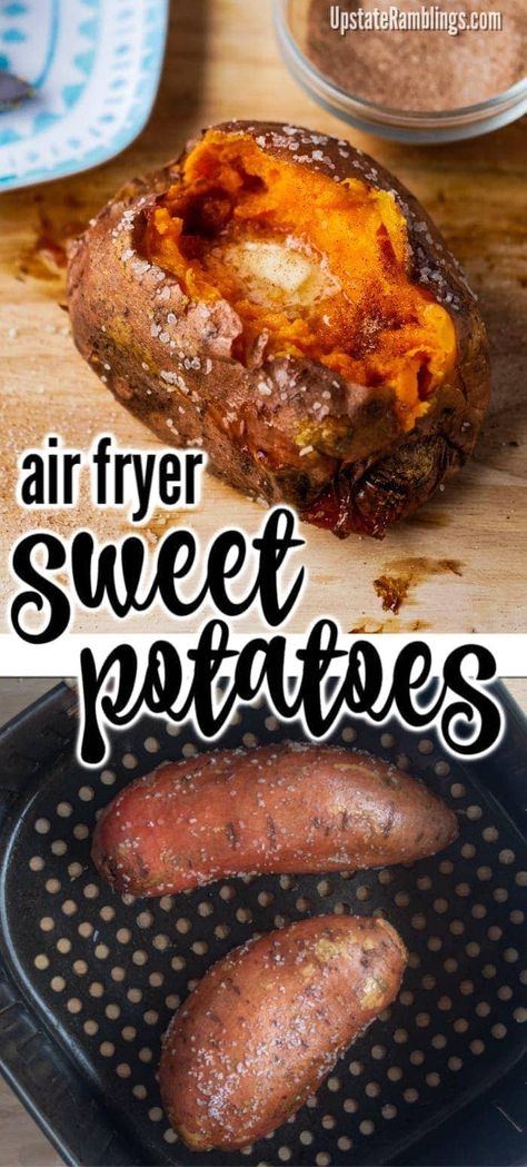 Baking Sweet Potatoes, Air Fryer Sweet Potatoes, Cooks Air Fryer, Air Fried Food, Air Fryer Oven Recipes, Air Fry Recipes, Cooking Sweet Potatoes, Easy Side Dish, Air Fryer Dinner Recipes