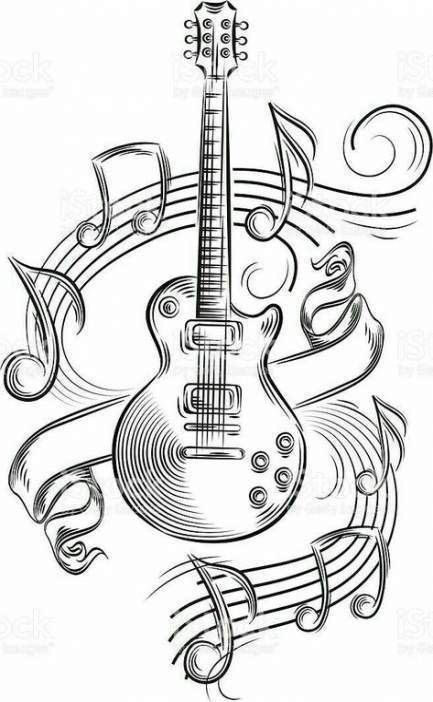 Music Art Drawing, Music Notes Drawing, Guitar Tattoo Design, Music Notes Art, Guitar Drawing, Drawing Hands, Music Drawings, Desen Anime, Music Tattoos