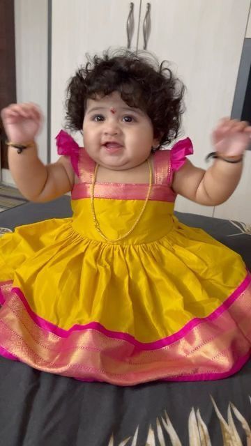 Pattu Langa For Baby Girl, Traditional Frocks For Kids, Pattu Frocks For Baby Girl, Baby Girl Traditional Dress Indian, Baby Traditional Dress Indian, Kids Pattu Frock Designs, Baby Pattu Frocks Designs, Baby Girl Indian Dress, Pattu Frocks For Kids