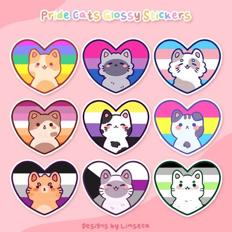 Pride Cats Glossy Vinyl Stickers Cute LGBT Sticker, Gay, Bisexual, Trans, Lesbian, Nonbinary, Pansexual, Demisexual, Asexual, Agender - Etsy Australia Lgbt Sticker, Dibujo Simple, Gay Sticker, Lgbtq Funny, Lgbtq Flags, Pride Stickers, Lgbt Art, Stickers Cute, Cute Doodles Drawings