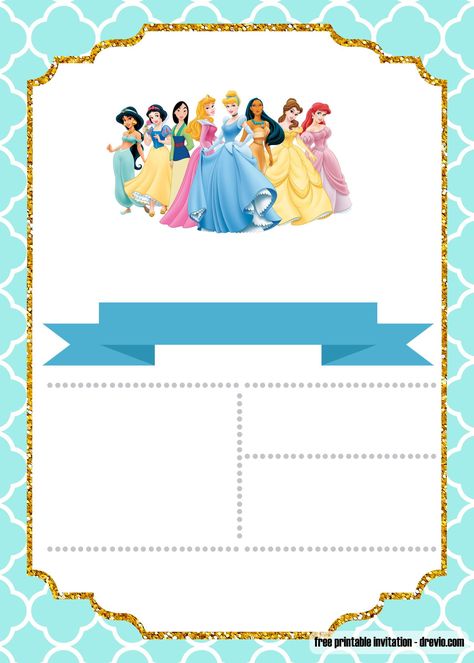 FREE Disney Princess Invitation Template for Your Little Girl's Birthday | DREVIO Disney Princess Invitations Template, Princess Invitation Template, Disney Princess Invitations, Princess Birthday Party Invitations, Princess Party Invitations, Ribbon Invitation, Princess Invitation, Birthday Free, Disney Princess Birthday Party