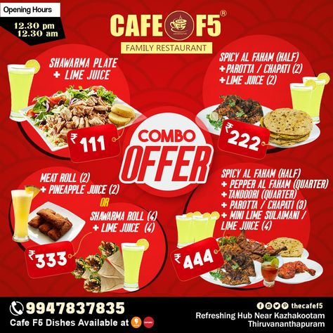 COMBO OFFER!  Enjoy the mouthwatering combo offers from Cafe F5  👉 call :09746616687 #combo #offer #mouthwatering #shawarmaplate #shawarma #alfahm #sulaimani #foodlove #foodtrends #restaurant #food #foodporn #foodie Combo Offers Food, Cafe Offer Poster, Food Combo Poster, Combo Offer Poster Design, Shawarma Logo, Offer Poster Design, Offer Poster, Burger Photography, Hotel Menu