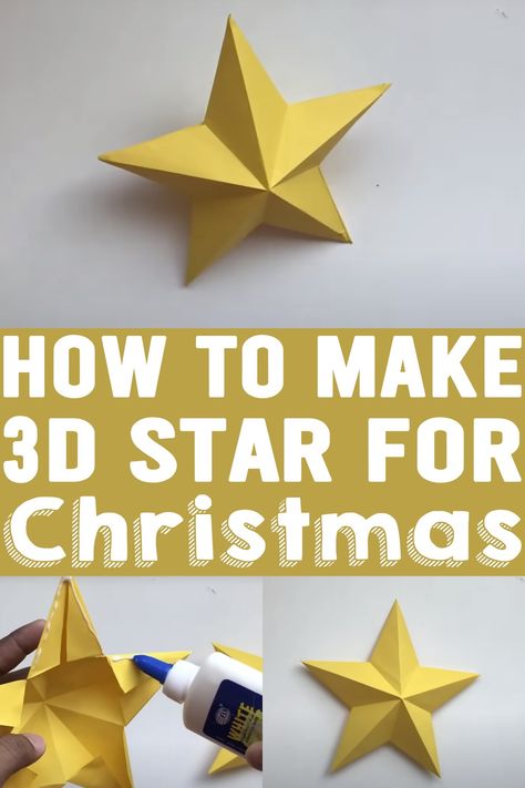 How to Make 3D Star for your Christmas 3 D Paper Stars How To Make, Diy 3d Paper Star, 3d Star Diy, How To Make A 3d Star, Large Paper Stars Diy, How To Make 3d Stars, How To Make A Star, 3d Star Template, Oragami Star